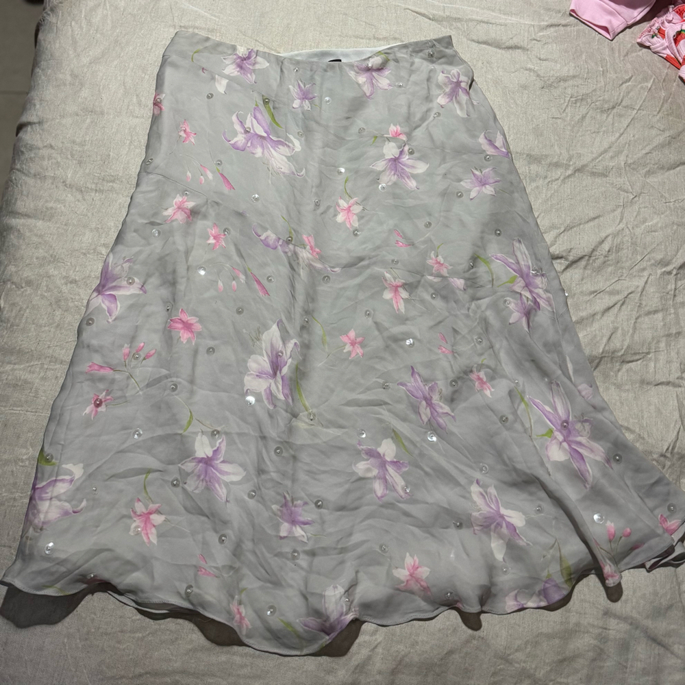 Vintage Jones New York Women’s 100% Silk Floral Sequin Midi Skirt Size 12P
